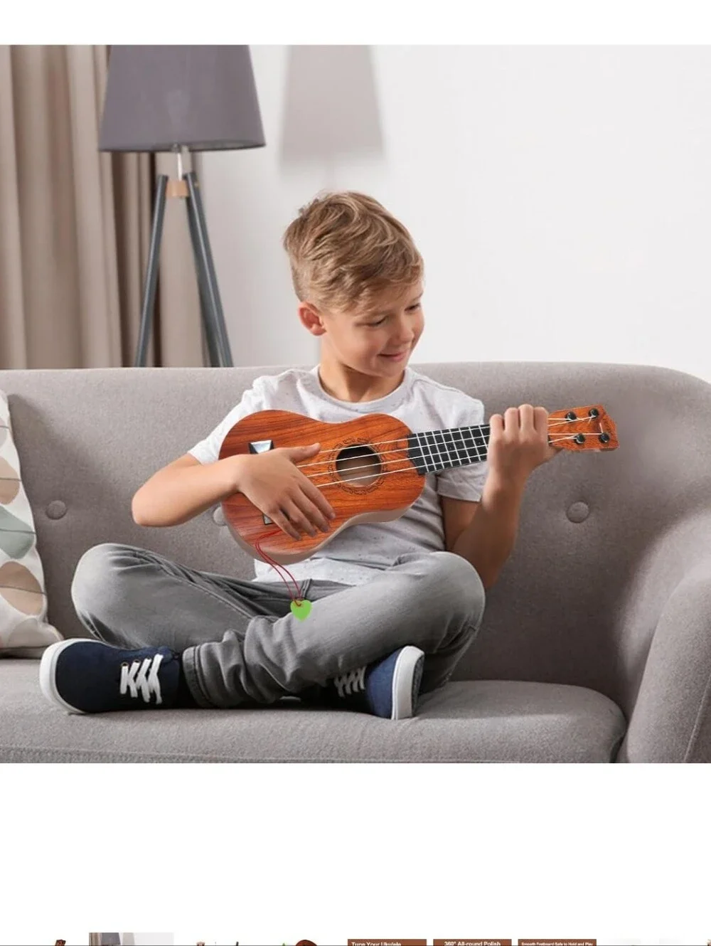 Kids Wooden Ukulele Toy - Brown Learning Guitar